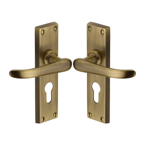Heritage Brass V727.48-AT Door Handle for Euro Profile Plate Windsor Design Antique finish