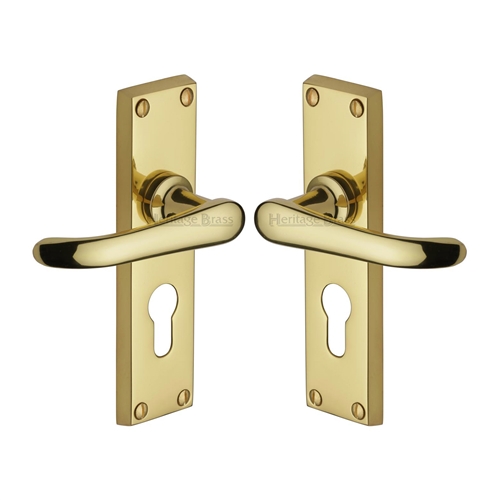 Heritage Brass V727.48-PB Door Handle for Euro Profile Plate Windsor Design Polished Brass finish