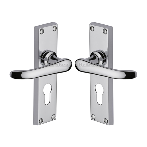 Heritage Brass V727.48-PC Door Handle for Euro Profile Plate Windsor Design Polished Chrome finish