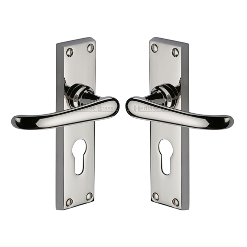 Heritage Brass V727.48-PNF Door Handle for Euro Profile Plate Windsor Design Polished Nickel finish