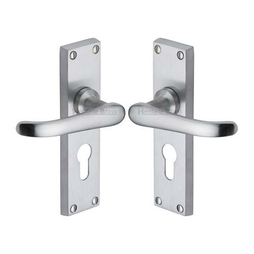 Heritage Brass V727.48-SC Door Handle for Euro Profile Plate Windsor Design Satin Chrome finish
