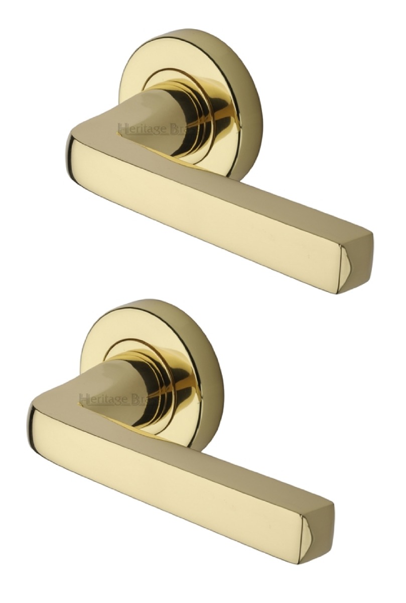 Alessa Door Handle on Round Rose Polished Brass