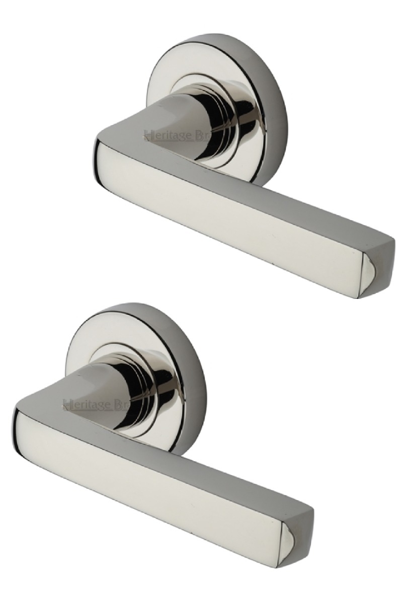 Alessa Door Handle on Round Rose Polished Nickel