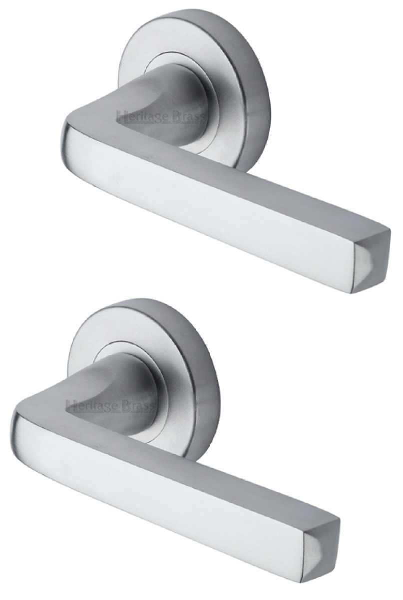 Alessa Door Handle on Round Rose Satin Chrome