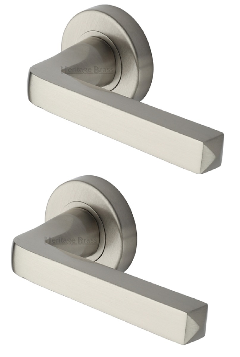 Alessa Door Handle on Round Rose Satin Nickel