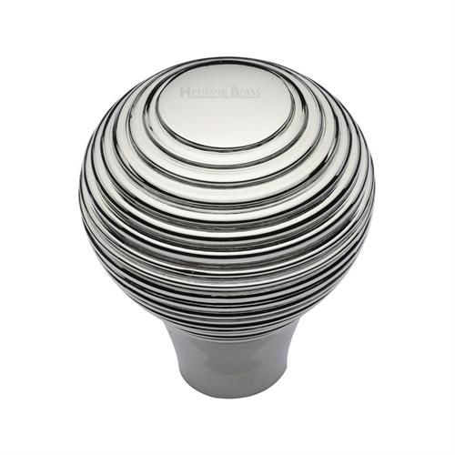 Heritage Brass V974 38-PNF Cabinet Knob Reeded Design 38mm Polished Nickel finish