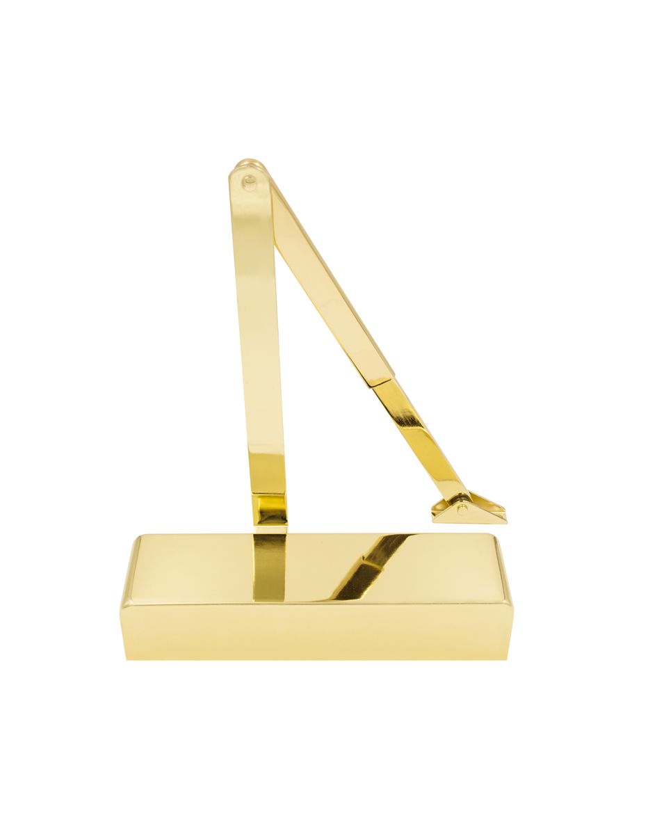 VIER VDC0024A1PVDG Size 2-4 Adjustable Overhead Door Closer c/w Semi Radius Cover & Matching Armset - Brass Effect Finish PVD Gold