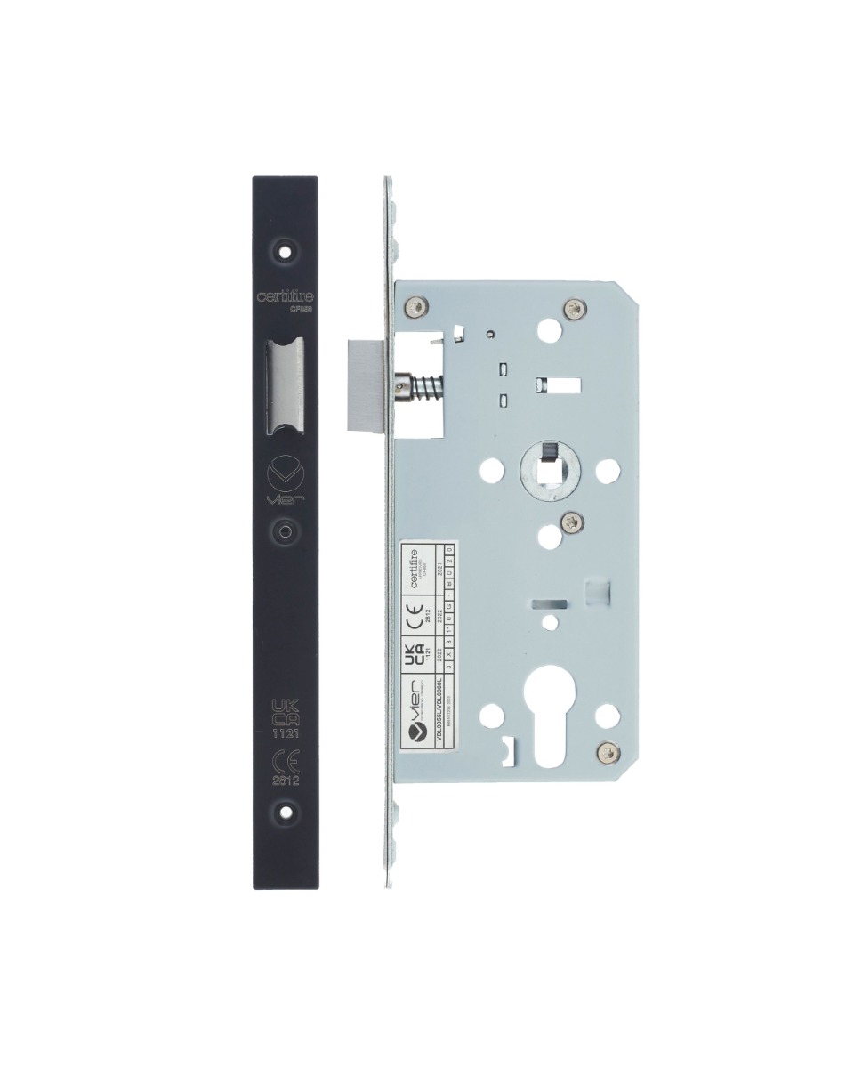 Vier VDL0055-PCB Din Euro Deadlock- Backset 55mm - 2 Pc Forend - Square - PCB - Powder Coated Black