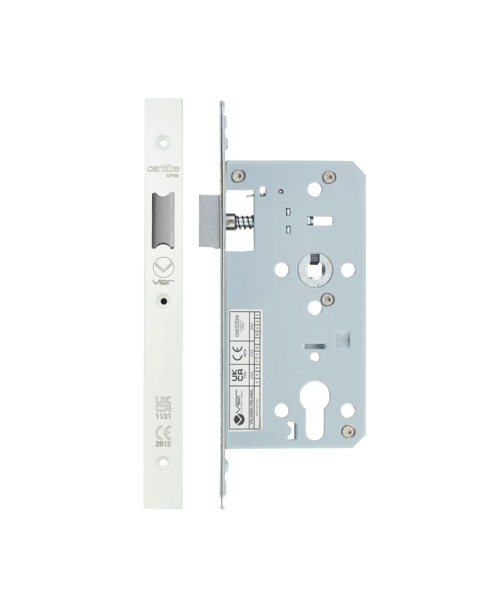 Vier VDL0055-L-PCW Din Latch - Backset 55mm - 2 Pc Forend - Square - PCW - Powder Coated White