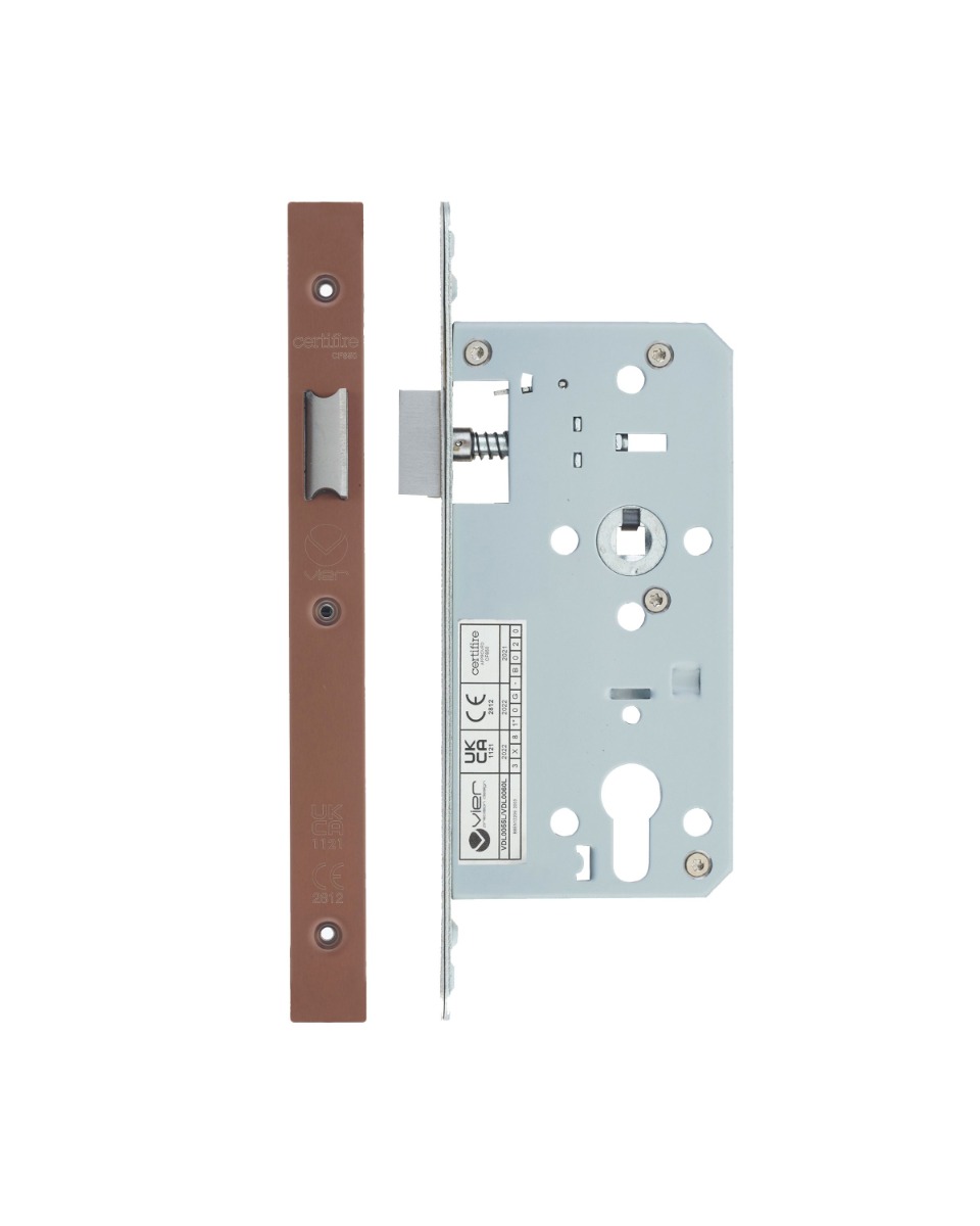 Vier VDL0055-L-PVDBZ Din Latch - Backset 55mm - 2 Pc Forend Square - PVDBZ - Satin Bronze Effect