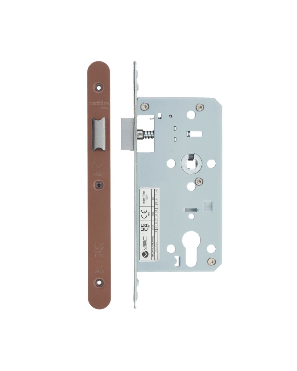 Vier VDL0055-L-R-PVDBZ Din Latch - Backset 55mm - 2 Pc Forend - Radius - PVDBZ- Satin Bronze Effect