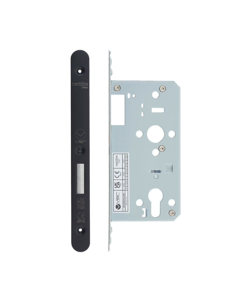 Vier VDL0055-R-PVDBLK Din Euro Deadlock- Backset 55mm - 2 Pc Forend - Radius - PVDBLK - PVD Black
