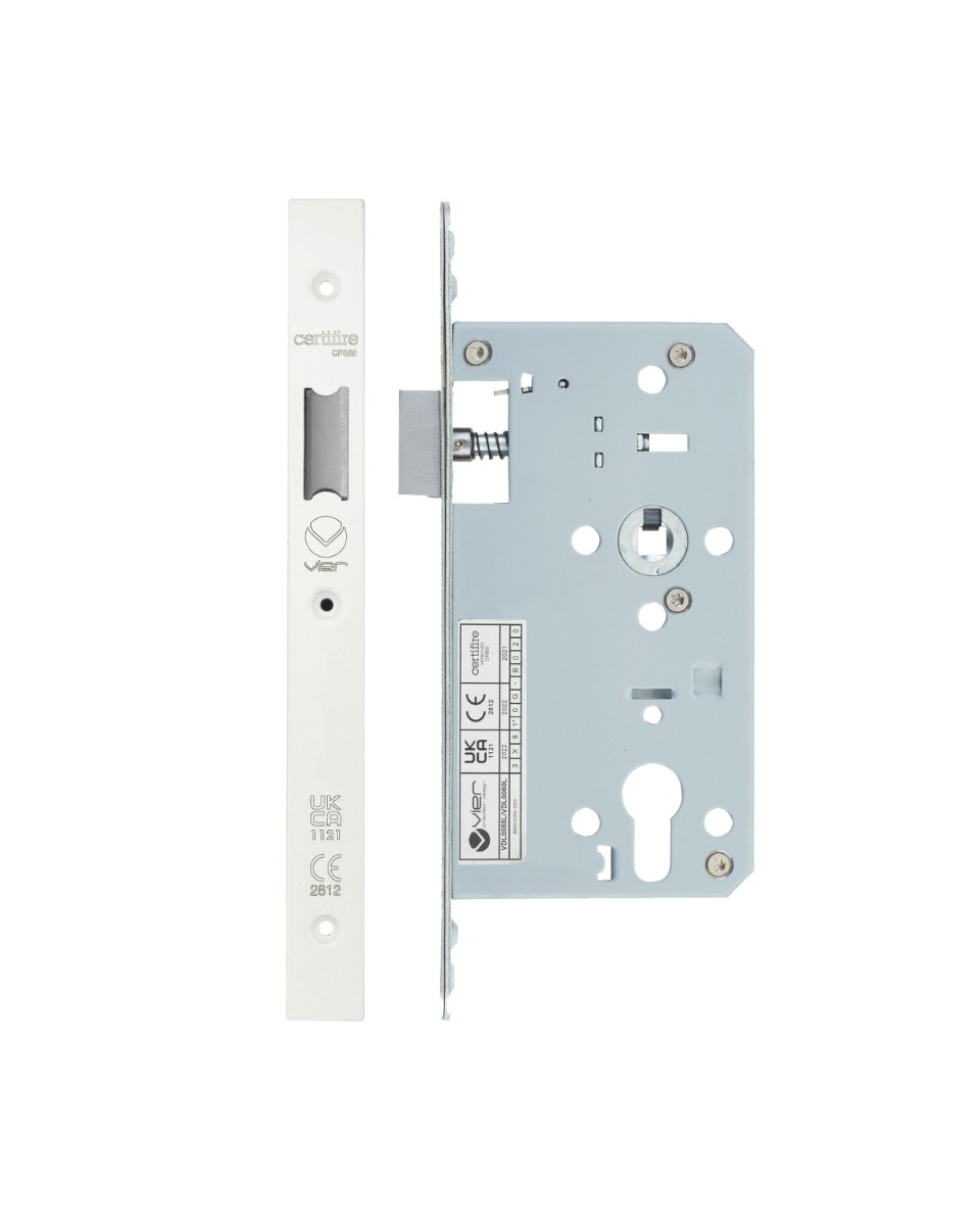 Vier VDL0060-L-PCW Din Latch - Backset 60mm - 2 Pc Forend - Square - PCW - Powder Coated White