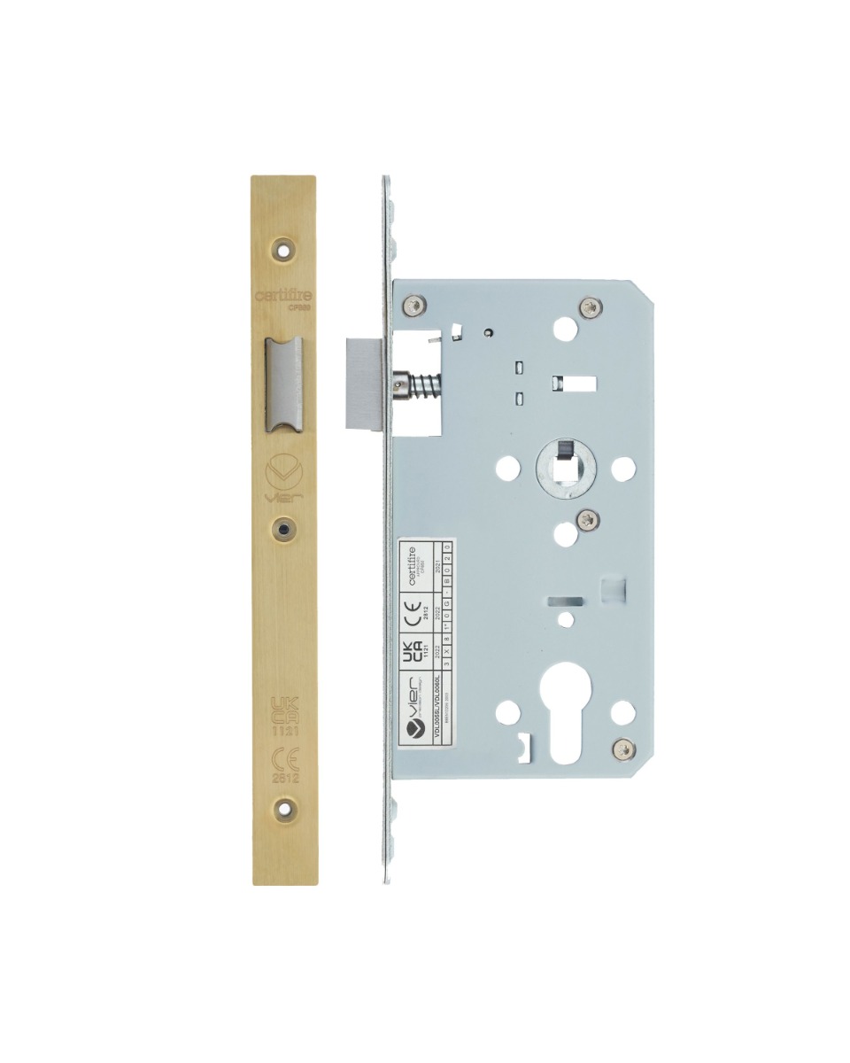 Vier VDL0060-L-PVDSB Din Latch - Backset 60mm - 2 Pc Forend - Square - PVDSB - Satin Brass Effect