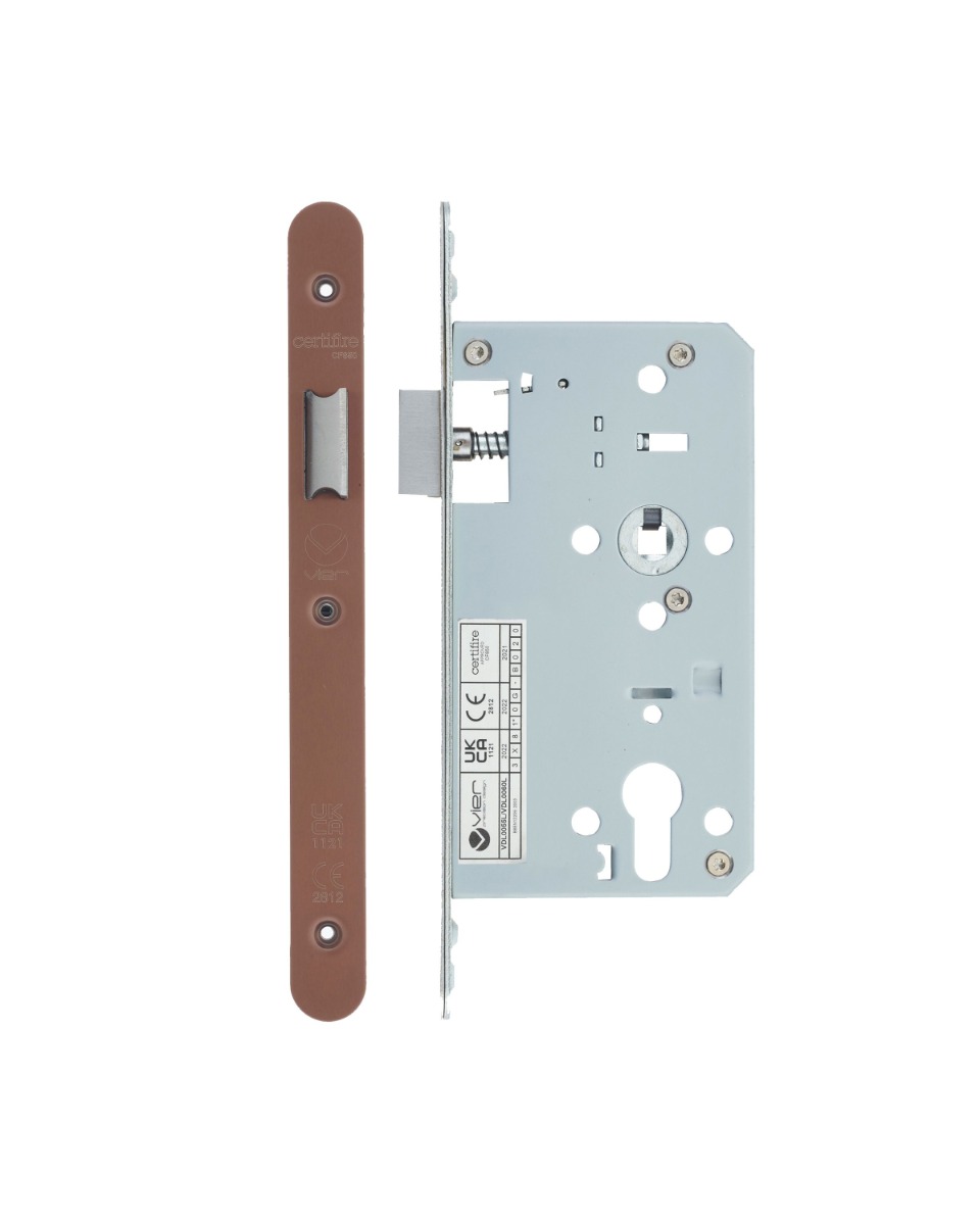 Vier VDL0060-L-R-PVDBZ Din Latch - Backset 60mm - 2 Pc Forend - Radius - PVDBZ- Satin Bronze Effect