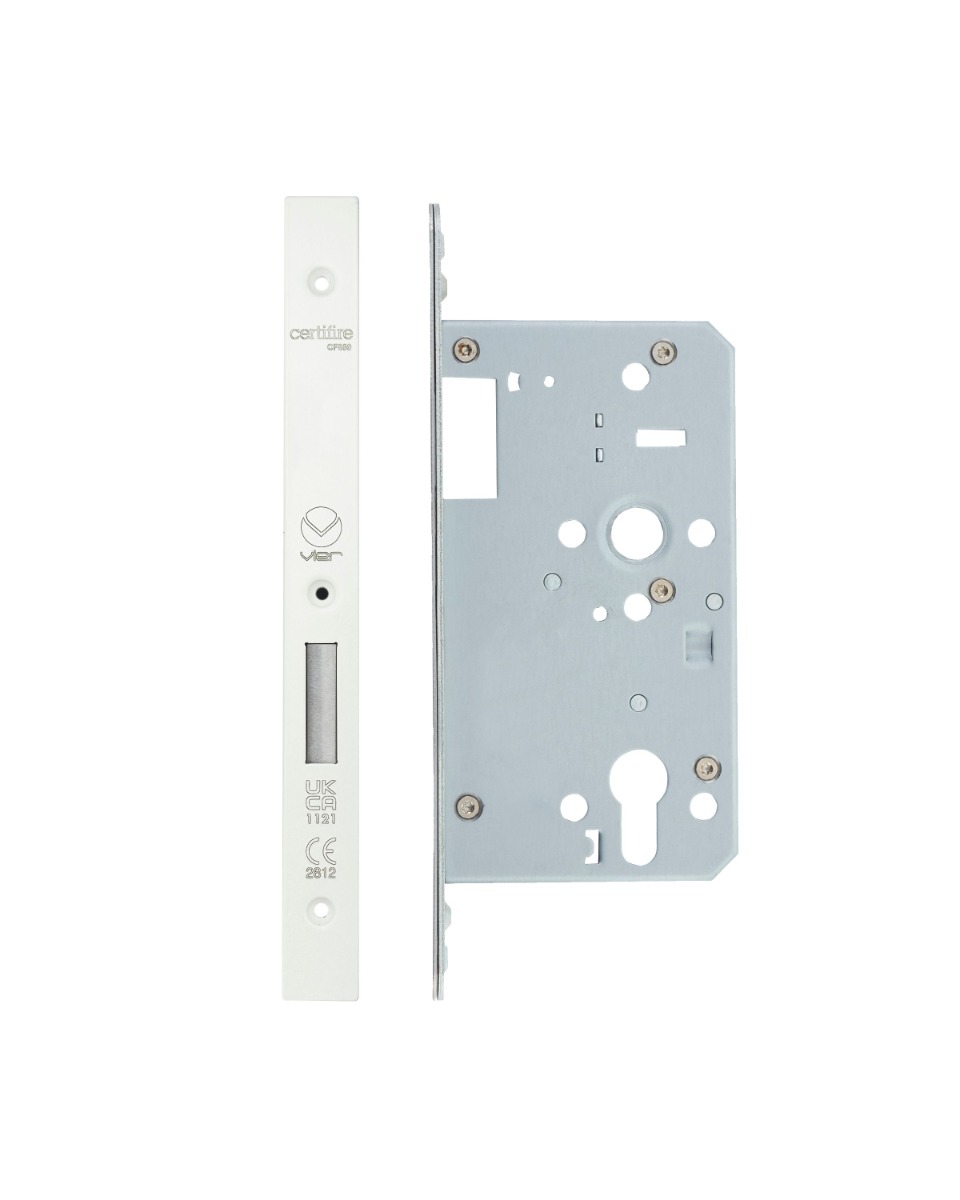 Vier VDL0060-ST-PCW Din Euro Deadlock- Backset 60mm - 2 Pc Forend - Square - PCW - Single Throw