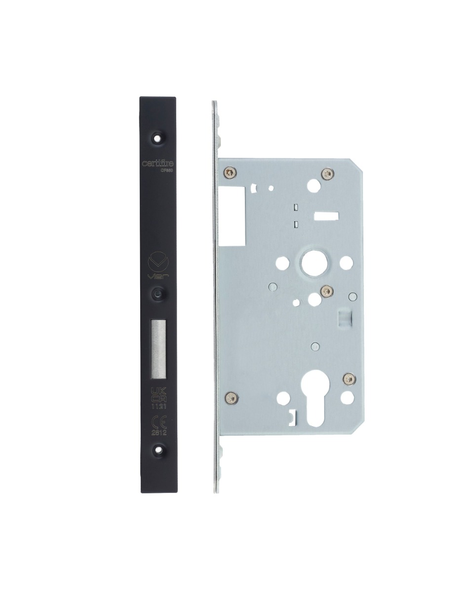 Vier VDL0060-ST-PVDBLK Din Euro Deadlock- Backset 60mm - 2 Pc Forend - Square - PVDBLK - Single Throw