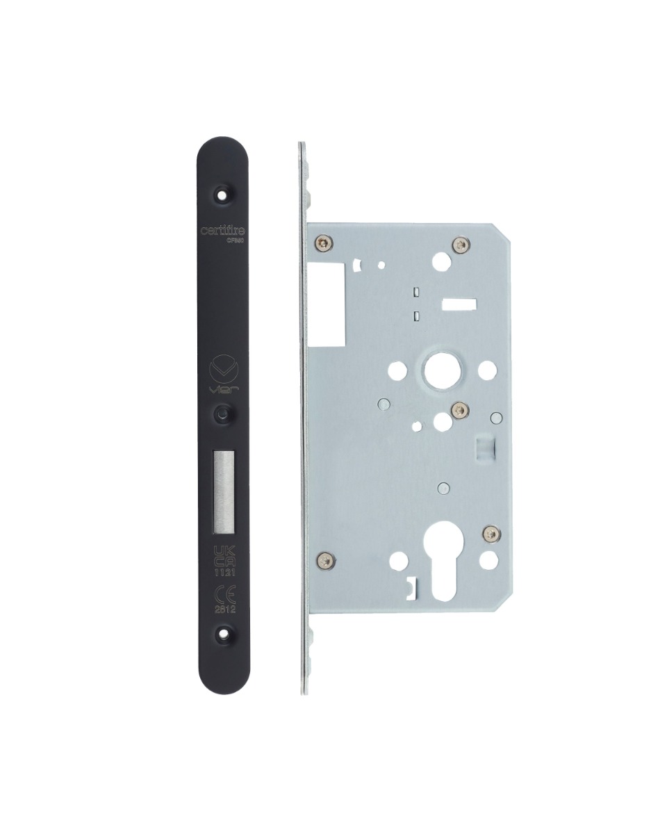 Vier VDL0060-ST-R-PVDBLK Din Euro Deadlock- Backset 60mm - 2 Pc Forend - Radius - PVDBLK - Single Throw