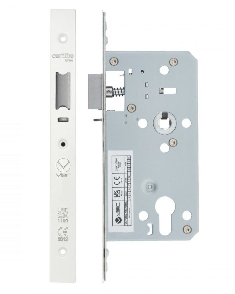 Vier VDL7255-NL-PCW Din Nightlatch - Backset 55mm - 2 Pc Forend - Square - PCW - Powder Coated White