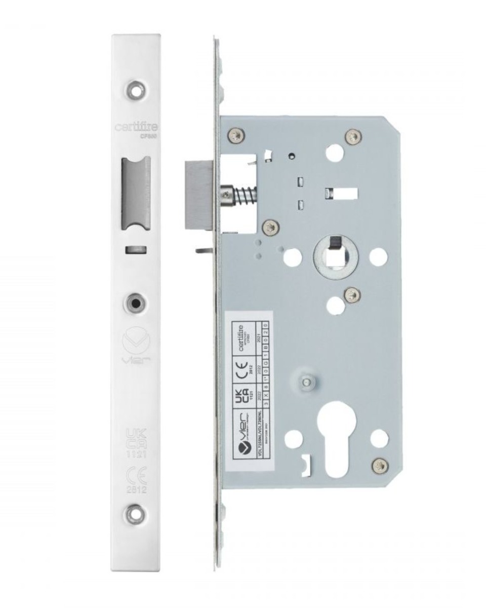 Vier VDL7255-NL-PSS Din Nightlatch - Backset 55mm - 2 Pc Forend - Square - PSS - Polished Stainless Steel