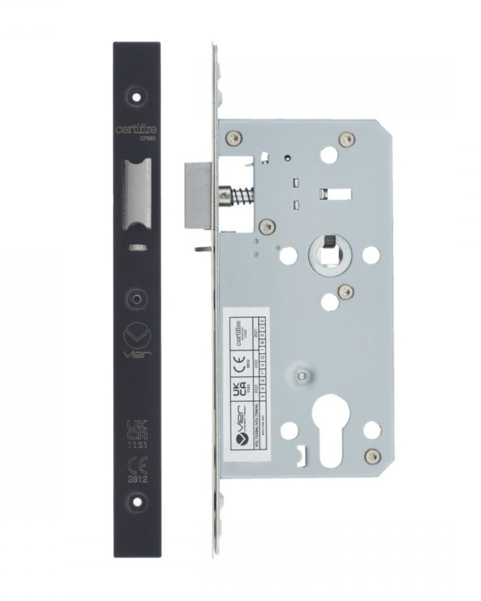 Vier VDL7255-NL-PCB Din Nightlatch - Backset 55mm - 2 Pc Forend - Square - PCB - Powder Coated Black