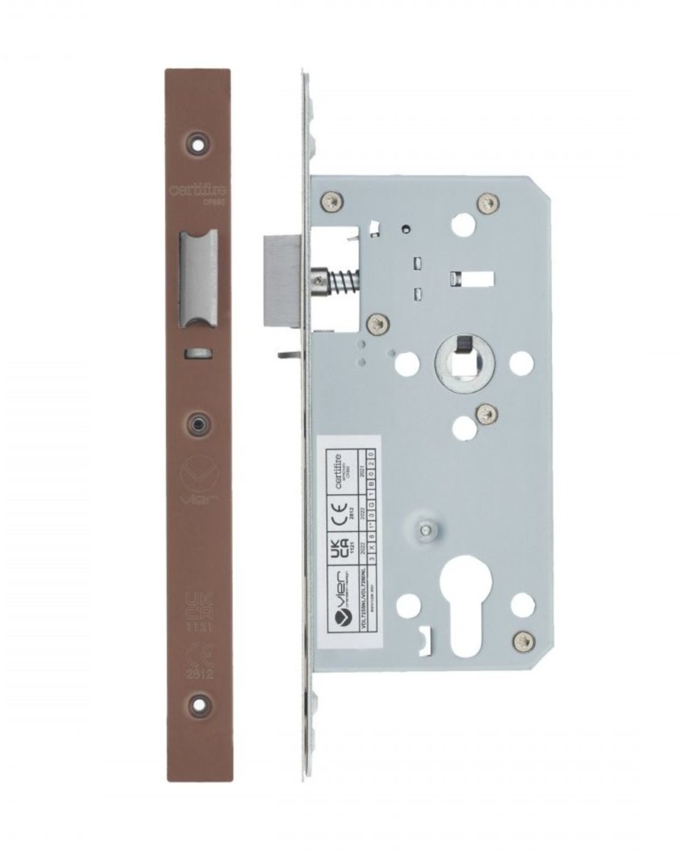 Vier VDL7255-NL-PVDBZ Din Nightlatch - Backset 55mm - 2 Pc Forend Square - PVDBZ - Satin Bronze Effect