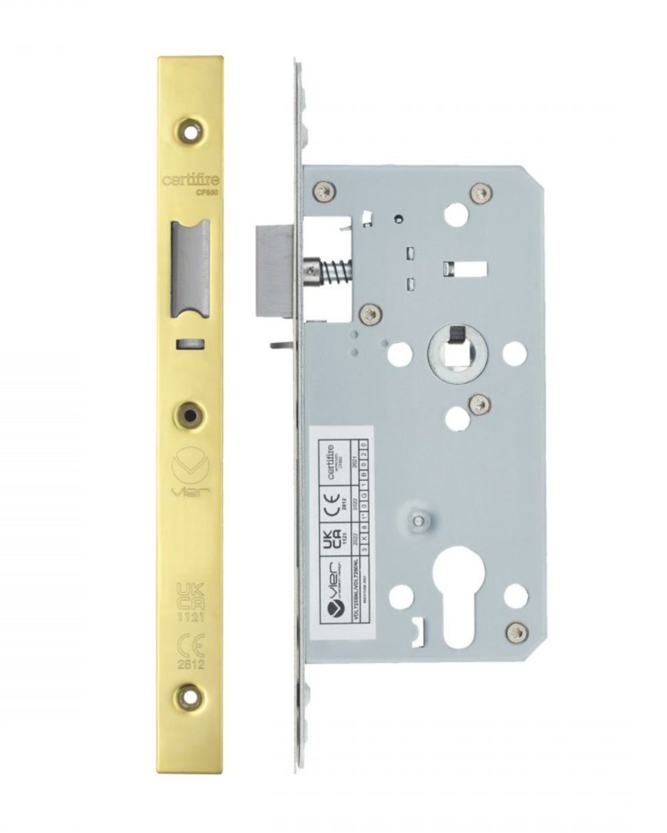 Vier VDL7255-NL-PVDG Din Nightlatch - Backset 55mm - 2 Pc Forend - Square - PVDG- Polished Brass Effect