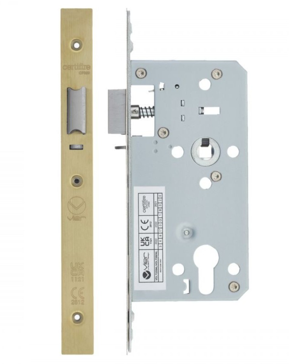 Vier VDL7255-NL-PVDSB Din Nightlatch - Backset 55mm - 2 Pc Forend - Square - PVDSB - Satin Brass Effect