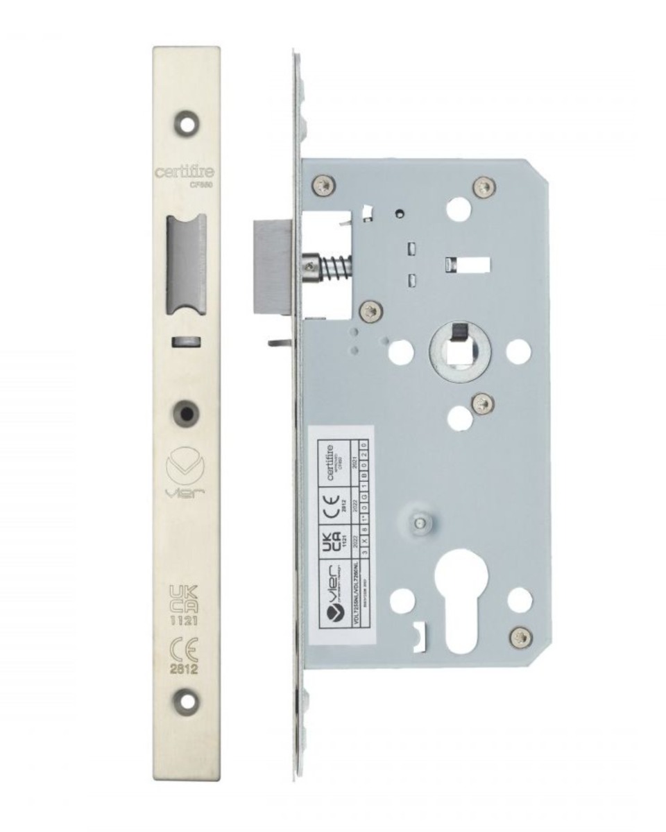 Vier VDL7255-NL-SSS Din Nightlatch - Backset 55mm - 2 Pc Forend - Square - SSS - Satin Stainless Steel