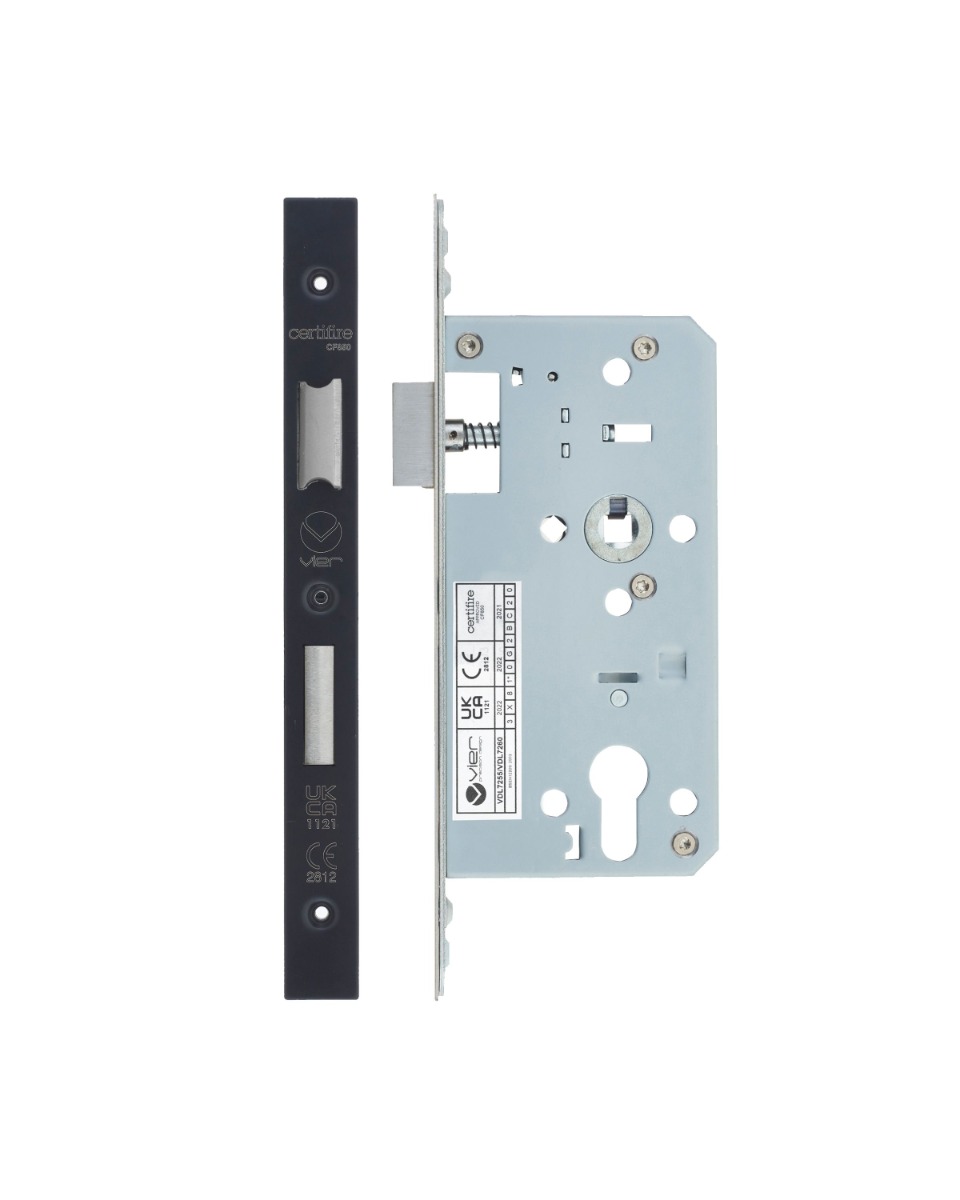 Vier VDL7255-PCB Din Euro Sashlock- Backset 55mm - 2 Pc Forend - Square - PCB - Powder Coated Black