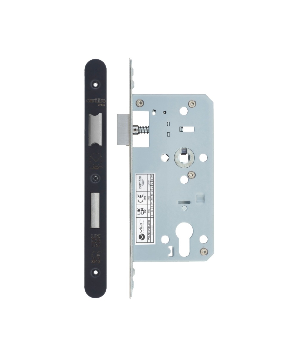 Vier VDL7255-R-PCB Din Euro Sashlock- Backset 55mm - 2 Pc Forend - Radius - PCB - Powder Coated Black