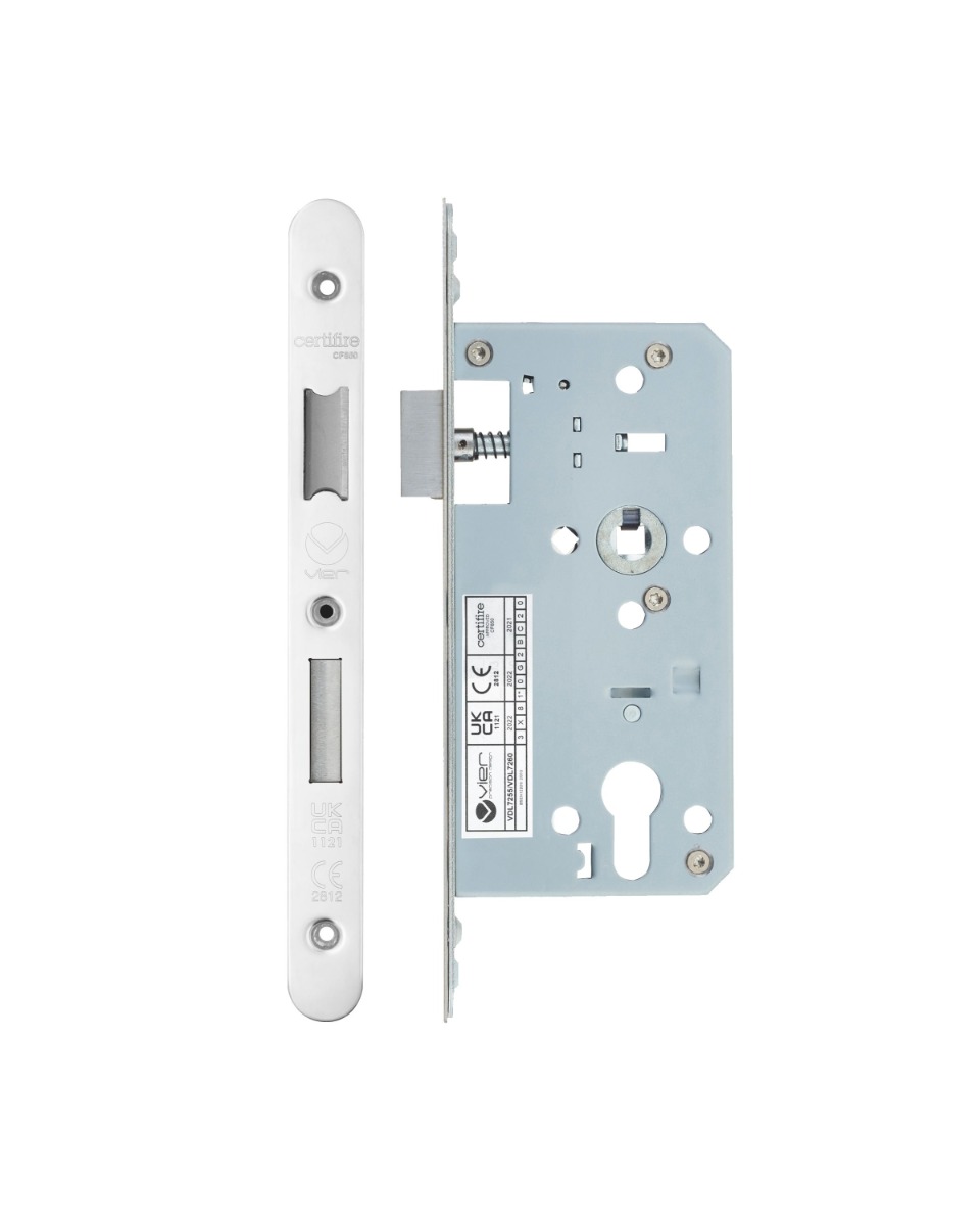 Vier VDL7255-R-PSS Din Euro Sashlock- Backset 55mm - 2 Pc Forend - Radius - PSS - Polished Stainless Steel