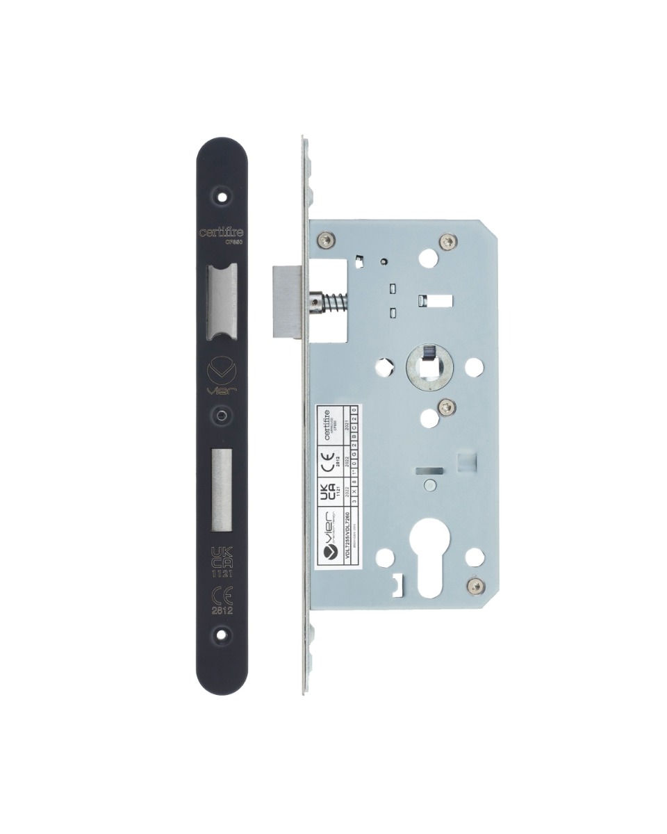 Vier VDL7255-R-PVDBLK Din Euro Sashlock- Backset 55mm - 2 Pc Forend - Radius - PVDBLK - PVD Black