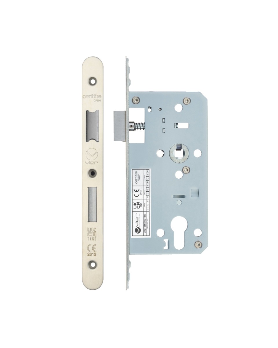 Vier VDL7255-R-SSS Din Euro Sashlock- Backset 55mm - 2 Pc Forend - Radius - SSS - Satin Stainless Steel