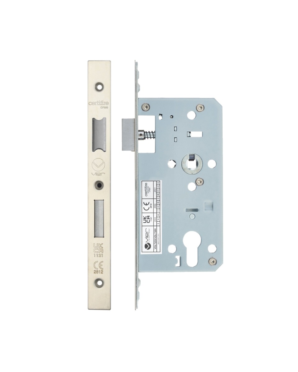 Vier VDL7255-SSS Din Euro Sashlock- Backset 55mm - 2 Pc Forend - Square - SSS - Satin Stainless Steel