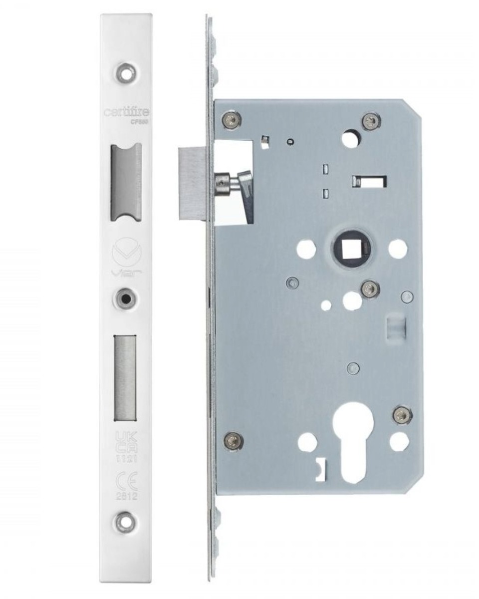 Vier VDL7260-ST-PCW Din Euro Sashlock- Backset 60mm - 2 Pc Forend - Square - PCW - Single Throw