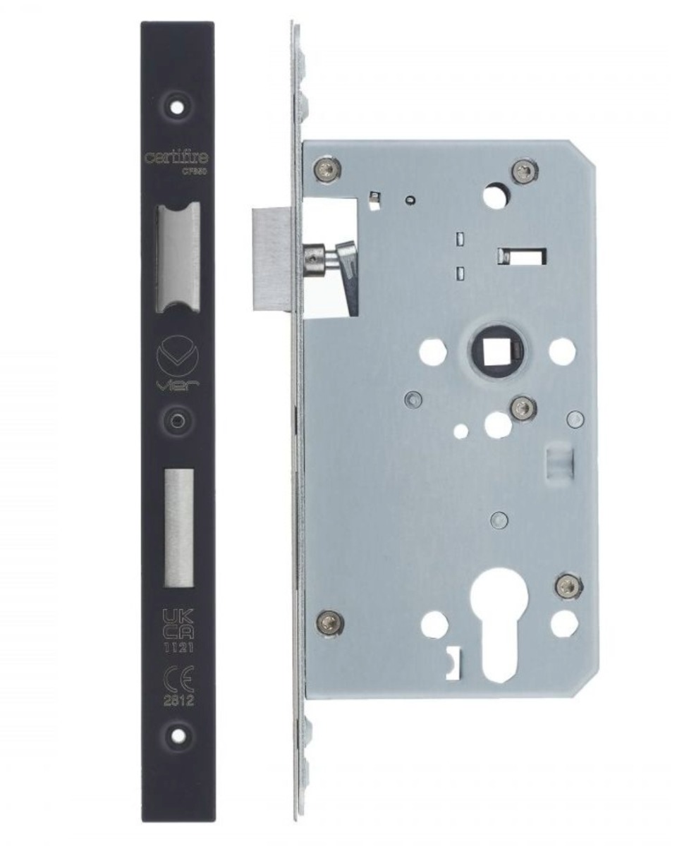 Vier VDL7260-ST-PVDBLK Din Euro Sashlock- Backset 60mm - 2 Pc Forend - Square - PVDBLK - Single Throw