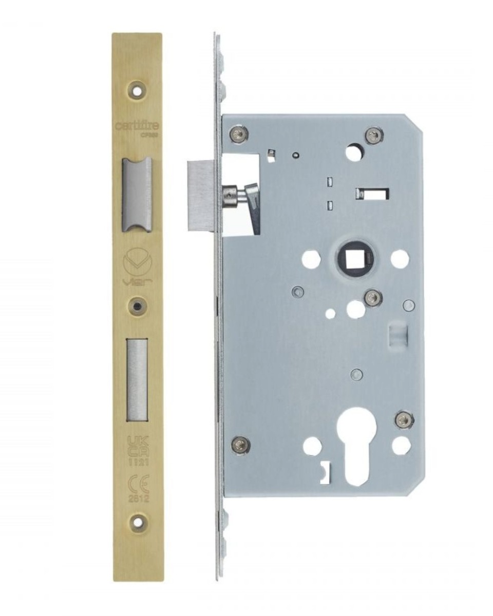 Vier VDL7260-ST-PVDSB Din Euro Sashlock- Backset 60mm - 2 Pc Forend - Square - PVDSB - Single Throw