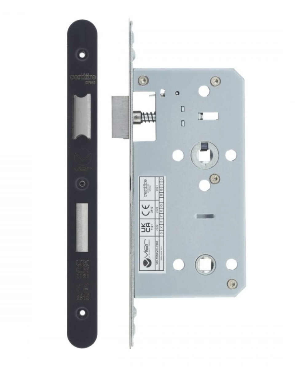 Vier VDL7855-R-PCB Din Bathroom- Backset 55mm - 2 Pc Forend - Radius - PCB - Powder Coated Black