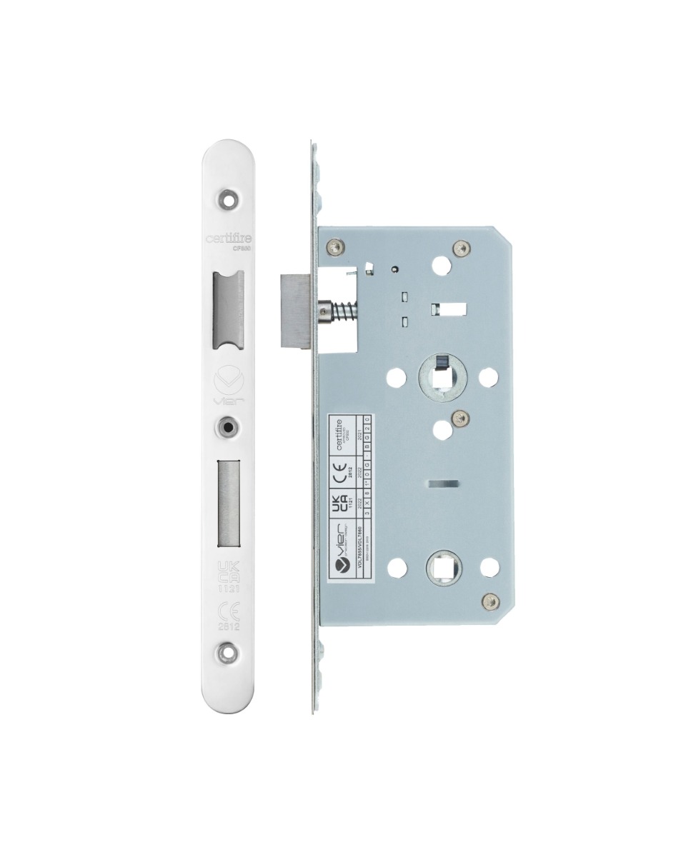 Vier VDL7855-R-PSS Din Bathroom- Backset 55mm - 2 Pc Forend - Radius - PSS - Polished Stainless Steel