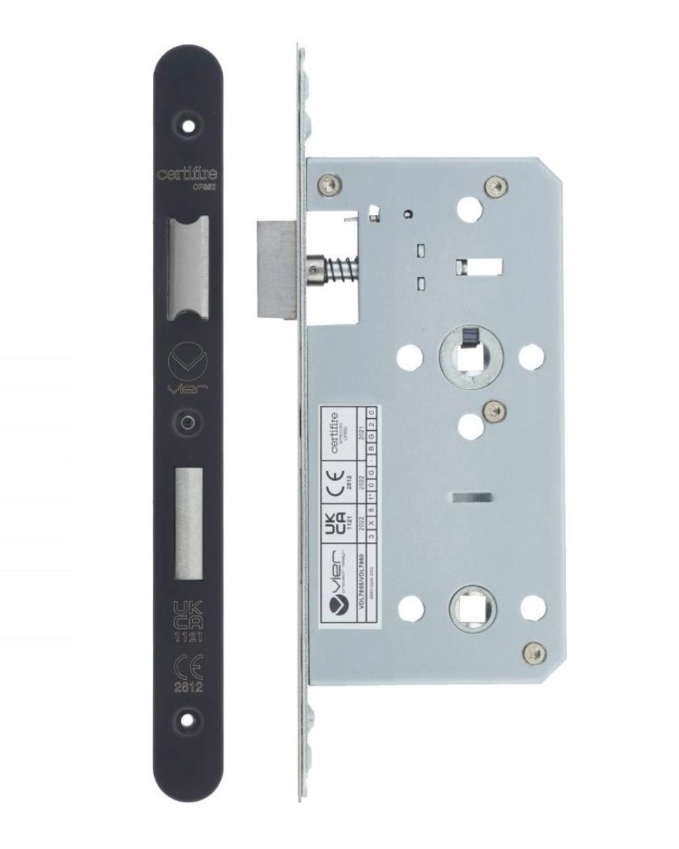 Vier VDL7855-R-PVDBLK Din Bathroom- Backset 55mm - 2 Pc Forend - Radius - PVDBLK - PVD Black