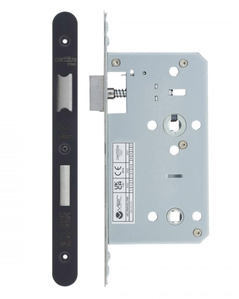 Vier VDL7860-R-PCB Din Bathroom- Backset 60mm - 2 Pc Forend - Radius - PCB - Powder Coated Black