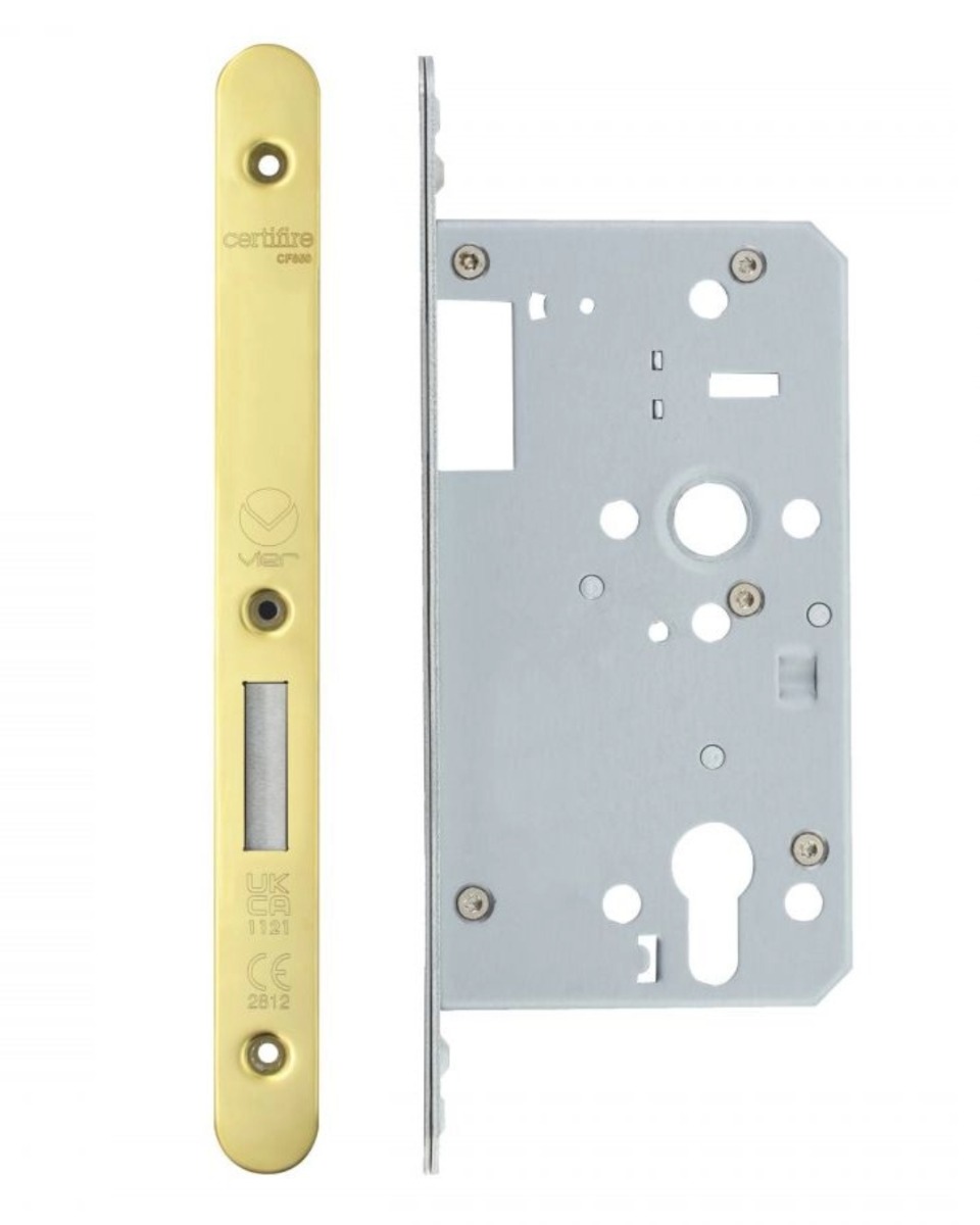Vier VDL0060-ST-R-PVDG Din Euro Deadlock- Backset 60mm - 2 Pc Forend - Radius - PVDG - Single Throw