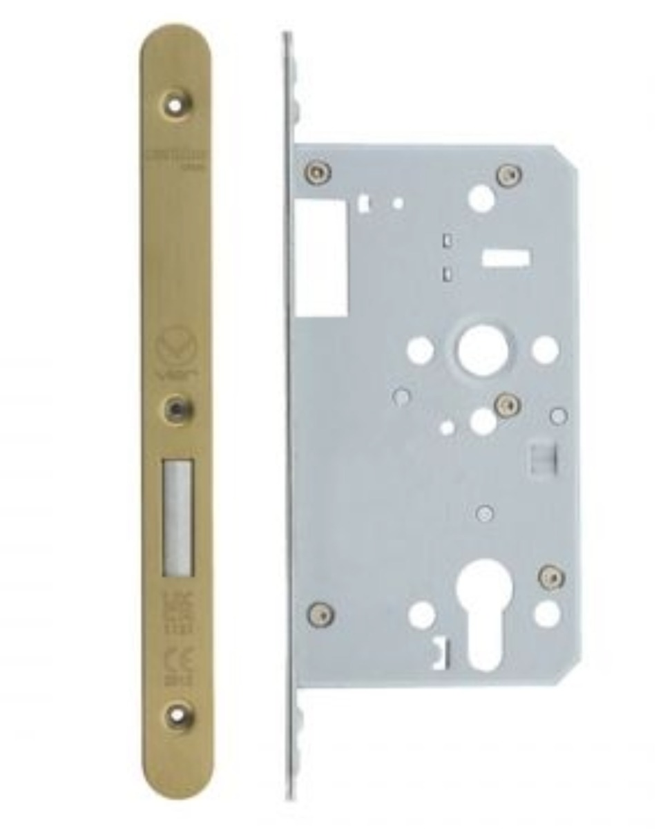 Vier VDL0060-ST-R-PVDSB Din Euro Deadlock- Backset 60mm - 2 Pc Forend - Radius - PVDSB- Single Throw