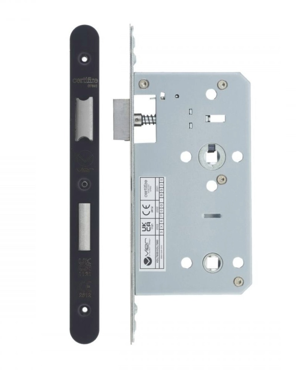 Vier VDL7860-R-PVDBLK Din Bathroom- Backset 60mm - 2 Pc Forend - Radius - PVDBLK - PVD Black