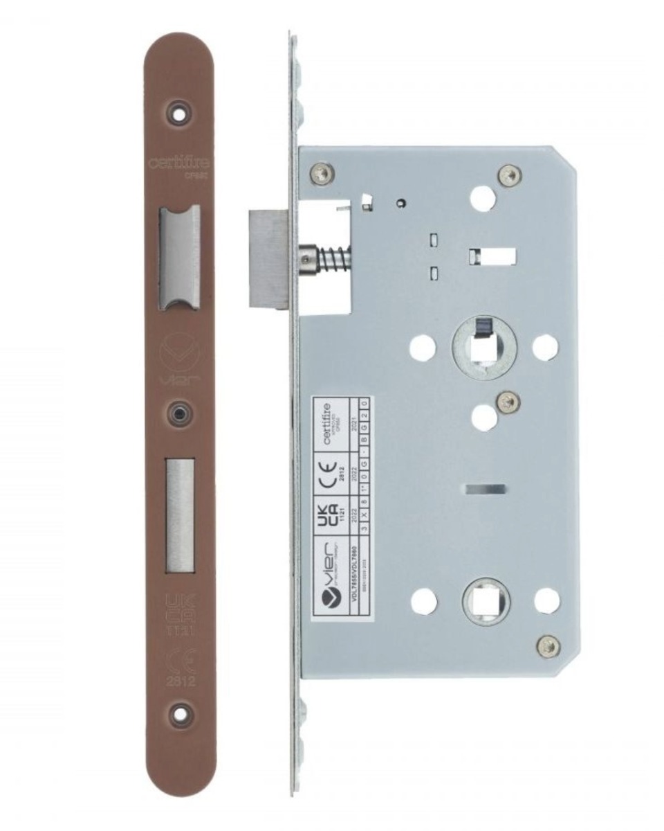 Vier VDL7860-R-PVDBZ Din Bathroom- Backset 60mm - 2 Pc Forend - Radius - PVDBZ- Satin Bronze Effect