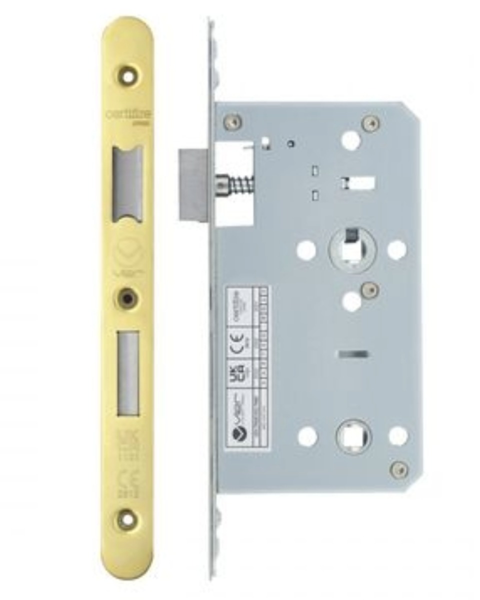 Vier VDL7860-R-PVDG Din Bathroom- Backset 60mm - 2 Pc Forend - Radius - PVDG - Polished Brass Effect