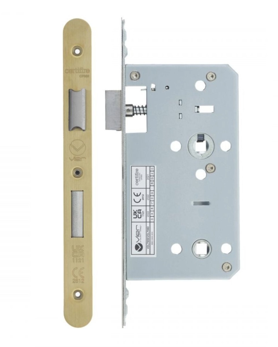 Vier VDL7860-R-PVDSB Din Bathroom- Backset 60mm - 2 Pc Forend - Radius - PVDSB- Satin Brass Effect