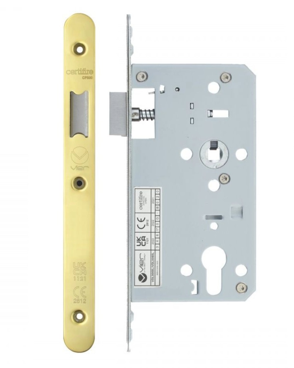 Vier VDL0060-L-R-PVDG Din Latch - Backset 60mm - 2 Pc Forend - Radius - PVDG - Polished Brass Effect
