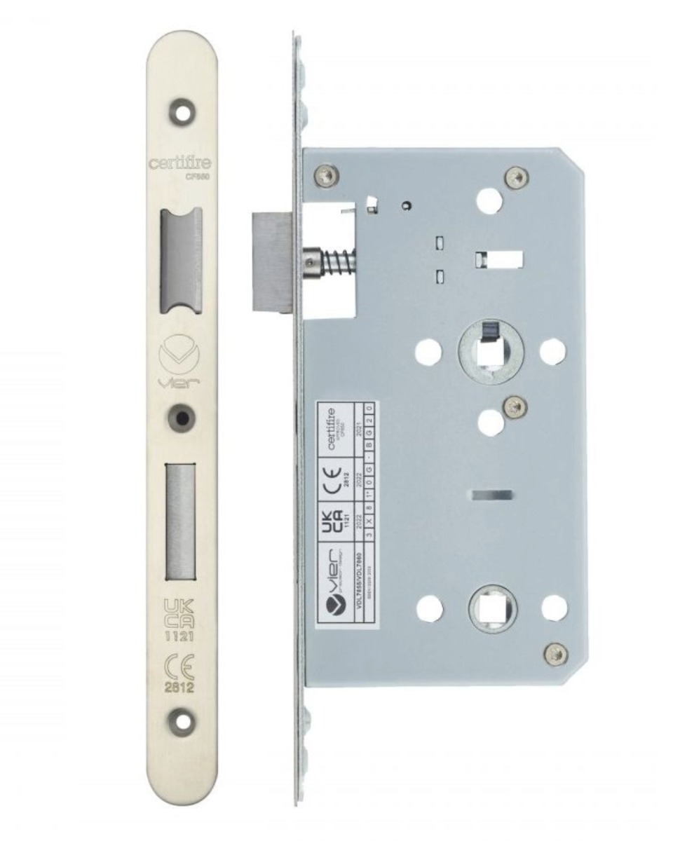 Vier VDL7860-R-SSS Din Bathroom- Backset 60mm - 2 Pc Forend - Radius - SSS - Satin Stainless Steel